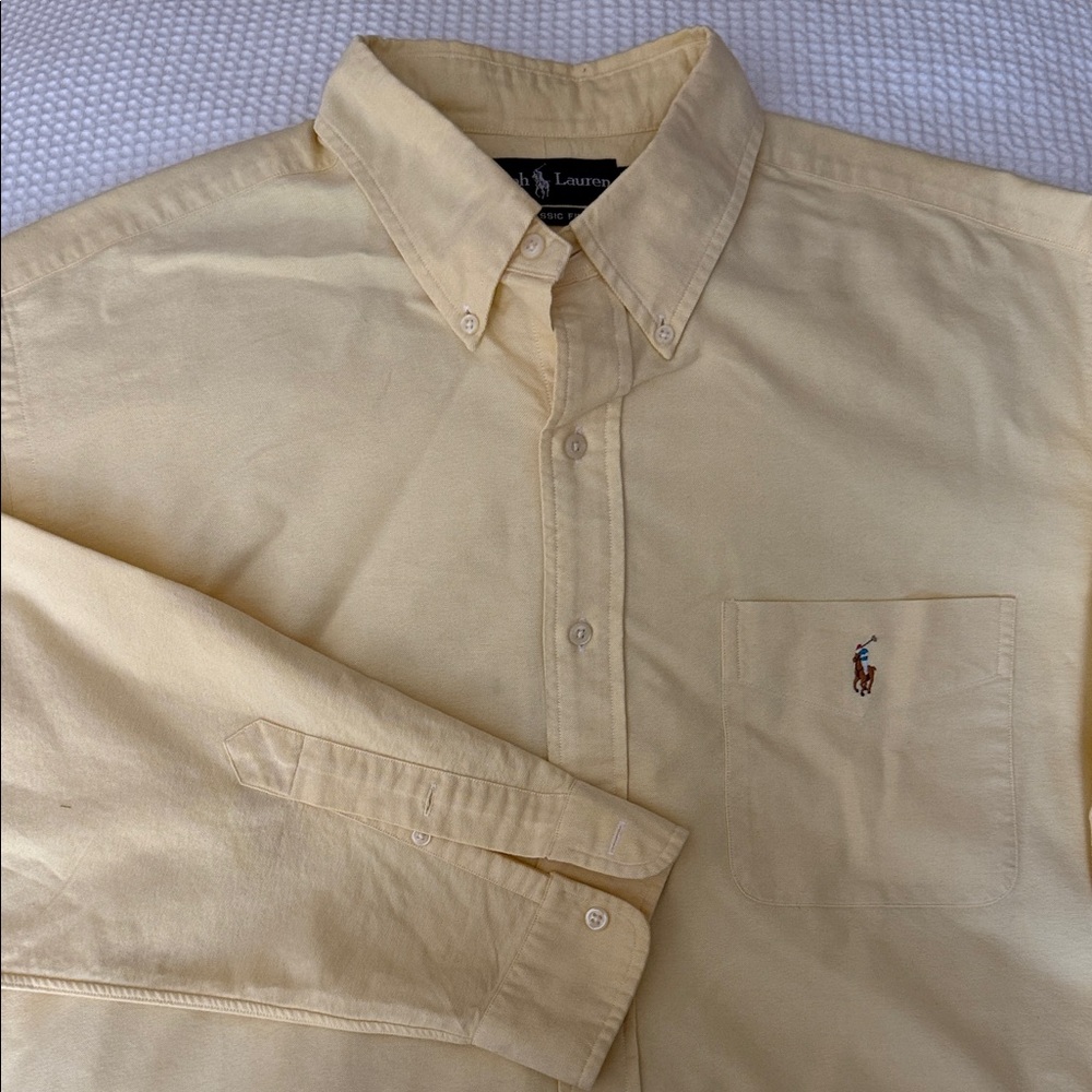 Polo by Ralph Lauren Men's Light Yellow Button Down Shirt - XL